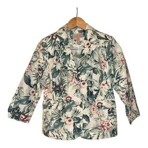 Laurie Felt Women's Button Front Tropical Print Blazer Size 00 Cream NWOT
